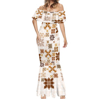 Vintage Hawaii Mermaid Dress Hawaiian Quilt Kapa Mismatch Beige - Wonder Print Shop