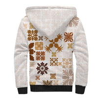 Vintage Hawaii Sherpa Hoodie Hawaiian Quilt Kapa Mismatch Beige - Wonder Print Shop