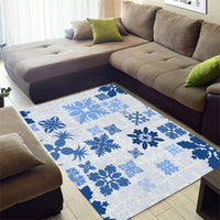 Vintage Hawaii Area Rug Hawaiian Quilt Kapa Mismatch Blue LT7 - Wonder Print Shop