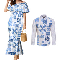 vintage-hawaii-couples-matching-mermaid-dress-and-long-sleeve-button-shirts-hawaiian-quilt-kapa-mismatch-blue