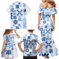 Vintage Hawaii Family Matching Mermaid Dress and Hawaiian Shirt Hawaiian Quilt Kapa Mismatch Blue LT7 - Wonder Print Shop