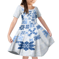 Vintage Hawaii Family Matching Off Shoulder Short Dress and Hawaiian Shirt Hawaiian Quilt Kapa Mismatch Blue LT7 - Wonder Print Shop