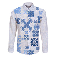 Vintage Hawaii Family Matching Puletasi Dress and Hawaiian Shirt Hawaiian Quilt Kapa Mismatch Blue - Wonder Print Shop