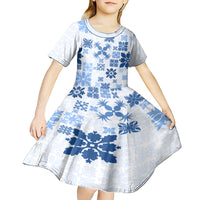 Vintage Hawaii Kid Short Sleeve Dress Hawaiian Quilt Kapa Mismatch Blue - Wonder Print Shop