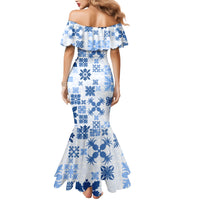 Vintage Hawaii Mermaid Dress Hawaiian Quilt Kapa Mismatch Blue - Wonder Print Shop