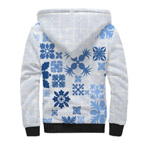 Vintage Hawaii Sherpa Hoodie Hawaiian Quilt Kapa Mismatch Blue - Wonder Print Shop