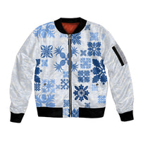 Vintage Hawaii Sleeve Zip Bomber Jacket Hawaiian Quilt Kapa Mismatch Blue - Wonder Print Shop