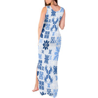 Vintage Hawaii Tank Maxi Dress Hawaiian Quilt Kapa Mismatch Blue - Wonder Print Shop