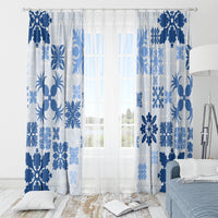 Vintage Hawaii Window Curtain Hawaiian Quilt Kapa Mismatch Blue - Wonder Print Shop