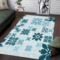Vintage Hawaii Area Rug Hawaiian Quilt Kapa Mismatch Teal LT7 - Wonder Print Shop