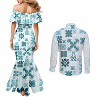 vintage-hawaii-couples-matching-mermaid-dress-and-long-sleeve-button-shirts-hawaiian-quilt-kapa-mismatch-teal