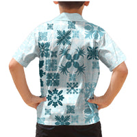 Vintage Hawaii Family Matching Mermaid Dress and Hawaiian Shirt Hawaiian Quilt Kapa Mismatch Teal LT7 - Wonder Print Shop