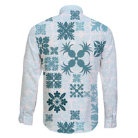 Vintage Hawaii Family Matching Off Shoulder Short Dress and Hawaiian Shirt Hawaiian Quilt Kapa Mismatch Teal LT7 - Wonder Print Shop