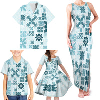 Vintage Hawaii Family Matching Tank Maxi Dress and Hawaiian Shirt Hawaiian Quilt Kapa Mismatch Teal - Wonder Print Shop