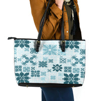 Vintage Hawaii Leather Tote Bag Hawaiian Quilt Kapa Mismatch Teal - Wonder Print Shop