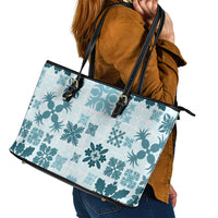 Vintage Hawaii Leather Tote Bag Hawaiian Quilt Kapa Mismatch Teal - Wonder Print Shop