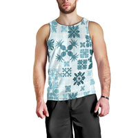 Vintage Hawaii Men Tank Top Hawaiian Quilt Kapa Mismatch Teal - Wonder Print Shop