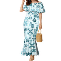 Vintage Hawaii Mermaid Dress Hawaiian Quilt Kapa Mismatch Teal - Wonder Print Shop
