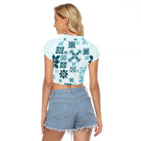 Vintage Hawaii Raglan Cropped T Shirt Hawaiian Quilt Kapa Mismatch Teal - Wonder Print Shop