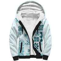 Vintage Hawaii Sherpa Hoodie Hawaiian Quilt Kapa Mismatch Teal - Wonder Print Shop