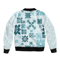 Vintage Hawaii Sleeve Zip Bomber Jacket Hawaiian Quilt Kapa Mismatch Teal - Wonder Print Shop