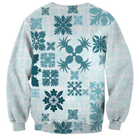 Vintage Hawaii Sweatshirt Hawaiian Quilt Kapa Mismatch Teal - Wonder Print Shop