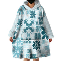 Vintage Hawaii Wearable Blanket Hoodie Hawaiian Quilt Kapa Mismatch Teal - Wonder Print Shop