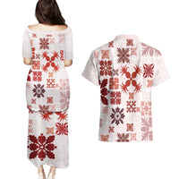 Vintage Hawaii Couples Matching Puletasi Dress and Hawaiian Shirt Hawaiian Quilt Kapa Mismatch Red LT7 - Wonder Print Shop