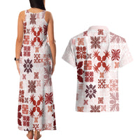 Vintage Hawaii Couples Matching Tank Maxi Dress and Hawaiian Shirt Hawaiian Quilt Kapa Mismatch Red LT7 - Wonder Print Shop