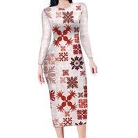 Vintage Hawaii Family Matching Long Sleeve Bodycon Dress and Hawaiian Shirt Hawaiian Quilt Kapa Mismatch Red LT7 - Wonder Print Shop