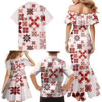 Vintage Hawaii Family Matching Mermaid Dress and Hawaiian Shirt Hawaiian Quilt Kapa Mismatch Red LT7 - Wonder Print Shop