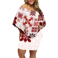 Vintage Hawaii Family Matching Off Shoulder Short Dress and Hawaiian Shirt Hawaiian Quilt Kapa Mismatch Red LT7 - Wonder Print Shop