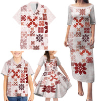 Vintage Hawaii Family Matching Puletasi Dress and Hawaiian Shirt Hawaiian Quilt Kapa Mismatch Red - Wonder Print Shop