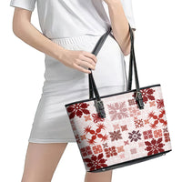 Vintage Hawaii Leather Tote Bag Hawaiian Quilt Kapa Mismatch Red - Wonder Print Shop