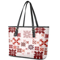 Vintage Hawaii Leather Tote Bag Hawaiian Quilt Kapa Mismatch Red - Wonder Print Shop