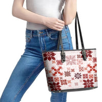 Vintage Hawaii Leather Tote Bag Hawaiian Quilt Kapa Mismatch Red - Wonder Print Shop
