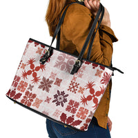 Vintage Hawaii Leather Tote Bag Hawaiian Quilt Kapa Mismatch Red - Wonder Print Shop
