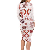 Vintage Hawaii Long Sleeve Bodycon Dress Hawaiian Quilt Kapa Mismatch Red - Wonder Print Shop