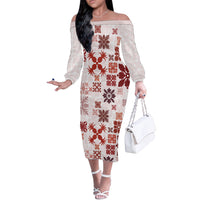 Vintage Hawaii Off The Shoulder Long Sleeve Dress Hawaiian Quilt Kapa Mismatch Red - Wonder Print Shop