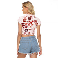 Vintage Hawaii Raglan Cropped T Shirt Hawaiian Quilt Kapa Mismatch Red - Wonder Print Shop