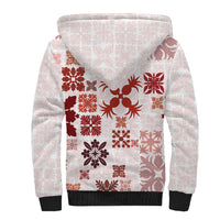 Vintage Hawaii Sherpa Hoodie Hawaiian Quilt Kapa Mismatch Red - Wonder Print Shop
