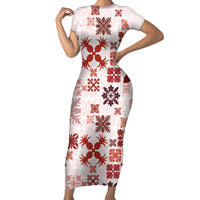 Vintage Hawaii Short Sleeve Bodycon Dress Hawaiian Quilt Kapa Mismatch Red - Wonder Print Shop