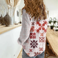 Vintage Hawaii Women Casual Shirt Hawaiian Quilt Kapa Mismatch Red - Wonder Print Shop