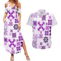 Vintage Hawaii Couples Matching Summer Maxi Dress and Hawaiian Shirt Hawaiian Quilt Kapa Mismatch Purple LT7 - Wonder Print Shop