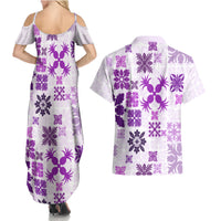 Vintage Hawaii Couples Matching Summer Maxi Dress and Hawaiian Shirt Hawaiian Quilt Kapa Mismatch Purple LT7 - Wonder Print Shop