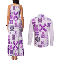 Vintage Hawaii Couples Matching Tank Maxi Dress and Long Sleeve Button Shirts Hawaiian Quilt Kapa Mismatch Purple LT7 - Wonder Print Shop