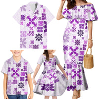 Vintage Hawaii Family Matching Mermaid Dress and Hawaiian Shirt Hawaiian Quilt Kapa Mismatch Purple LT7 - Wonder Print Shop