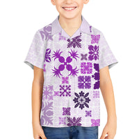 Vintage Hawaii Family Matching Puletasi Dress and Hawaiian Shirt Hawaiian Quilt Kapa Mismatch Purple - Wonder Print Shop