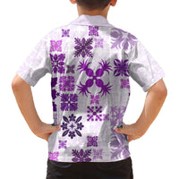 Vintage Hawaii Family Matching Short Sleeve Bodycon Dress and Hawaiian Shirt Hawaiian Quilt Kapa Mismatch Purple - Wonder Print Shop