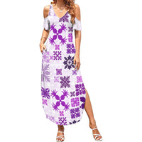 Vintage Hawaii Family Matching Summer Maxi Dress and Hawaiian Shirt Hawaiian Quilt Kapa Mismatch Purple - Wonder Print Shop